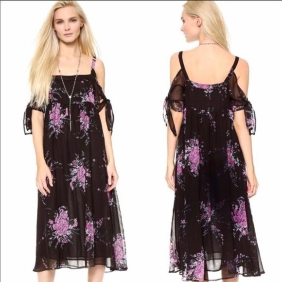 Free People Dresses & Skirts - Free People Tied To You black Floral Tie Sleeve Dress XSmall